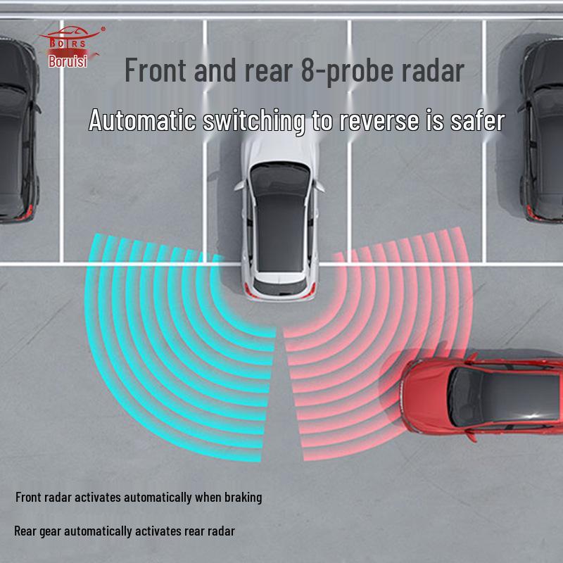 Boruisi Crescent LED Reversing Radar with Beeping Sound and 8 Sensors