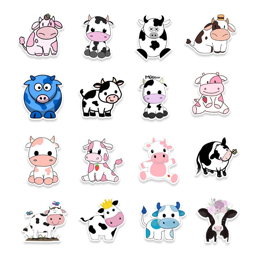 Cartoon Cute Cow Stickers: 50 Sheets for Decorating Refrigerators, Computers, Phones, and Water Cups