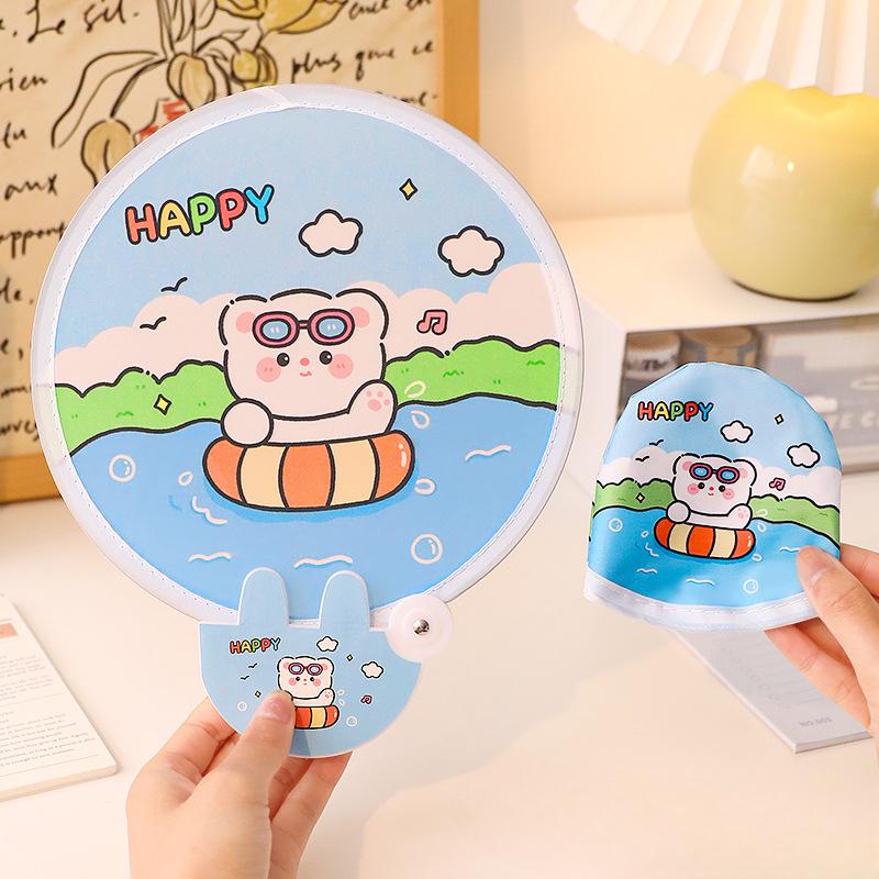 

2PCS Cute Folding Fan with Reflective Board Cartoon Portable Fan Small Fan Student Mini Fabric Group Fan Folding Fan 2PCS
