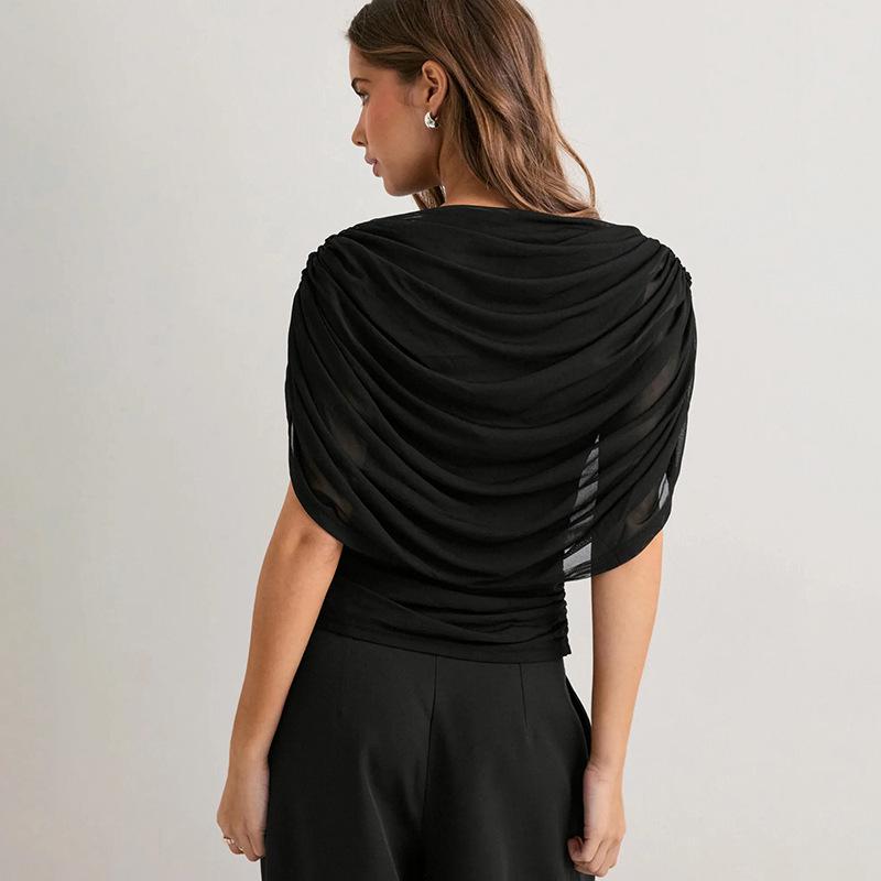 European Style Women's Solid Sleeveless Scarf Collar Top