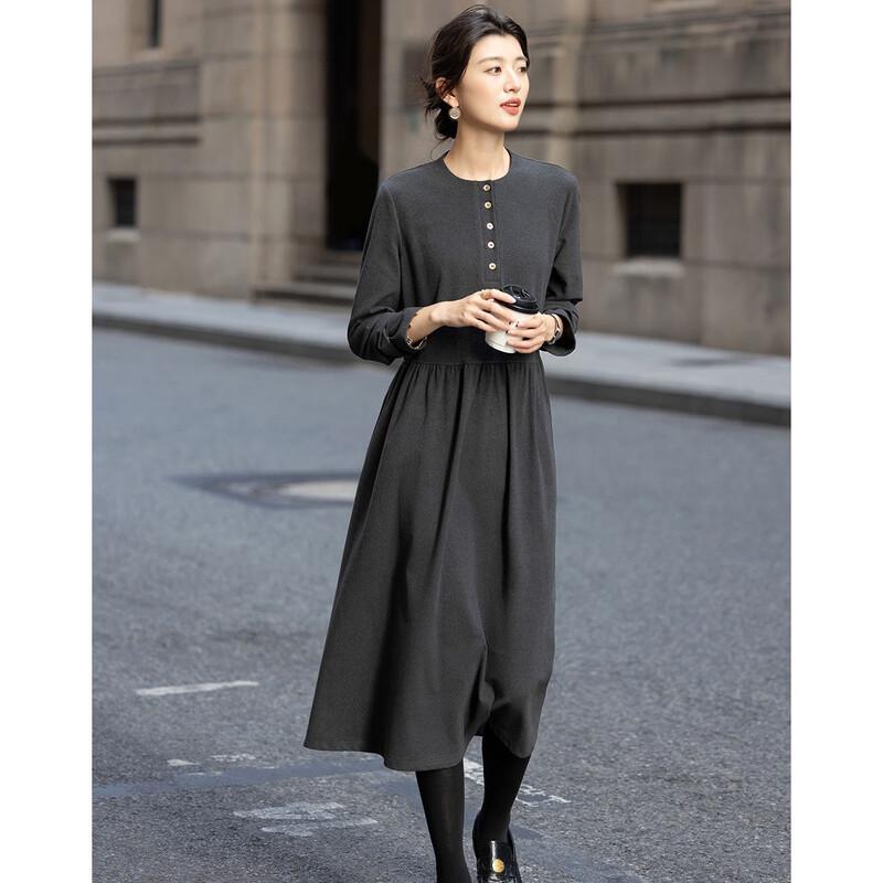 Demana Warm De Rong Retro Half-Placket Ruched Waist Midi Dress