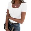Dámské tričko s úzkým spodním dílem, módní ležérní, jednobarevný, s knoflíky, čtvercovým výstřihem, svetr s krátkým rukávem