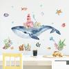 New Undersea Whale Wall Stickers for Children Kids Rooms Wall Decor Cartoon Lighthouse PVC Wall Decals Home Decoration Art Murals