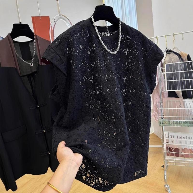 Summer Short-sleeved Lace Shirt for Women Loose Hollow T-shirt Bottoming Shirt Temperament French Fashion Top