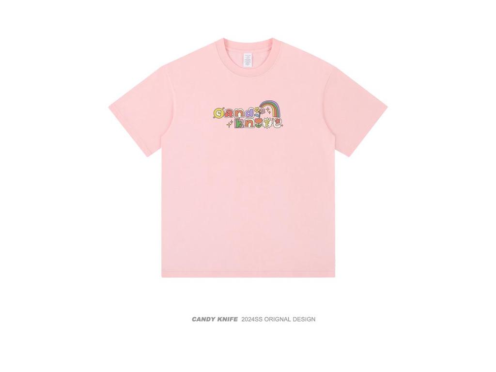 Tide Pure Cotton Unisex T-Shirt - Fun Letter Cartoon Print, Loose Fit, Unique Design