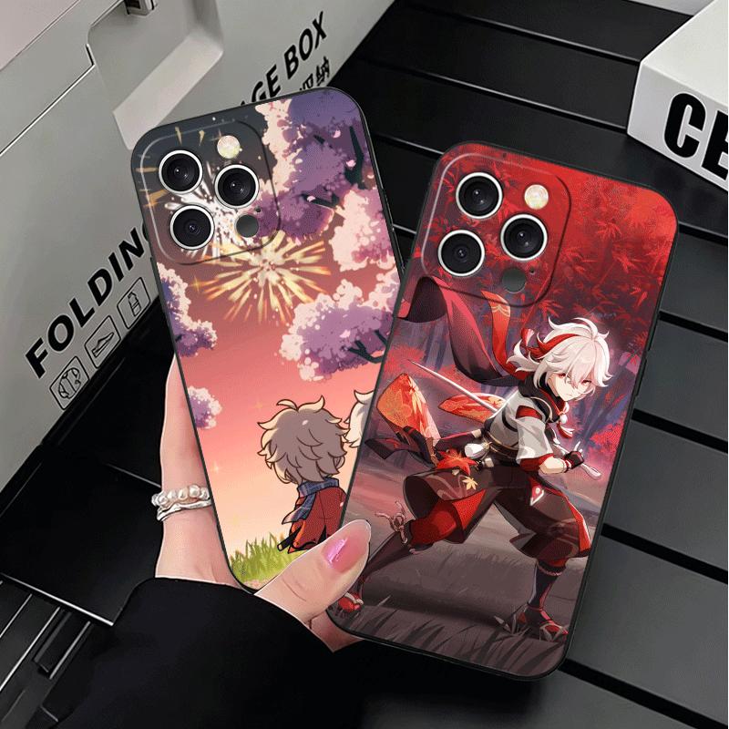 Genshin Impact Kazuha Soft Phone Case for iPhone 16 16E 17 Air 15 Pro Max 14 Plus 13 Mini 11 12 7 Black Cover Back Shell