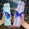 1PC Dark Purple Glowing Butterfly Magic Print 750ml Color Plastic Sports Water Bottle Leakproof Flip Straw Lid Suitable for Sports Office Home Use