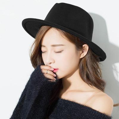 Cappello di lana imitazione tinta unita Cappello stile Fedora in feltro da donna Cappello da jazz per ragazze femminili Cappelli semplici a tesa larga a tesa larga