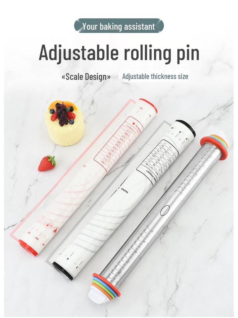 17-Inch Adjustable Stainless Steel Rolling Pin with Thickness Scale