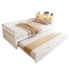 Multifunctional Wooden Bed 90 × 200 cm, With Pull-Out Bed, Shelf and Storage, Equipped With Socket and LED Lighting, Safety Rail, Single Bed, White