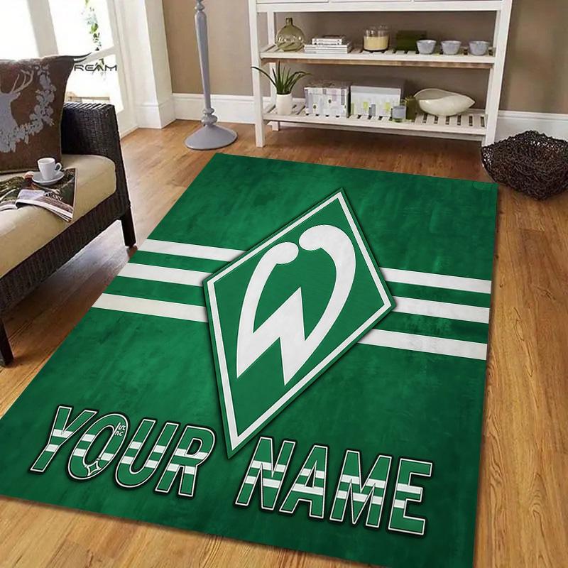 Custom Name SV Werder Bremen Flannel Pattern Square Carpet,Area Rug,Carpet Rug for Living Room Bedroom Sofa Playroom Decor,Non-slip Floor Mat