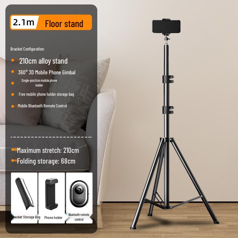 2025 Multi-Device Floor-Standing Phone Holder with Fill Light for Professional Live Streaming