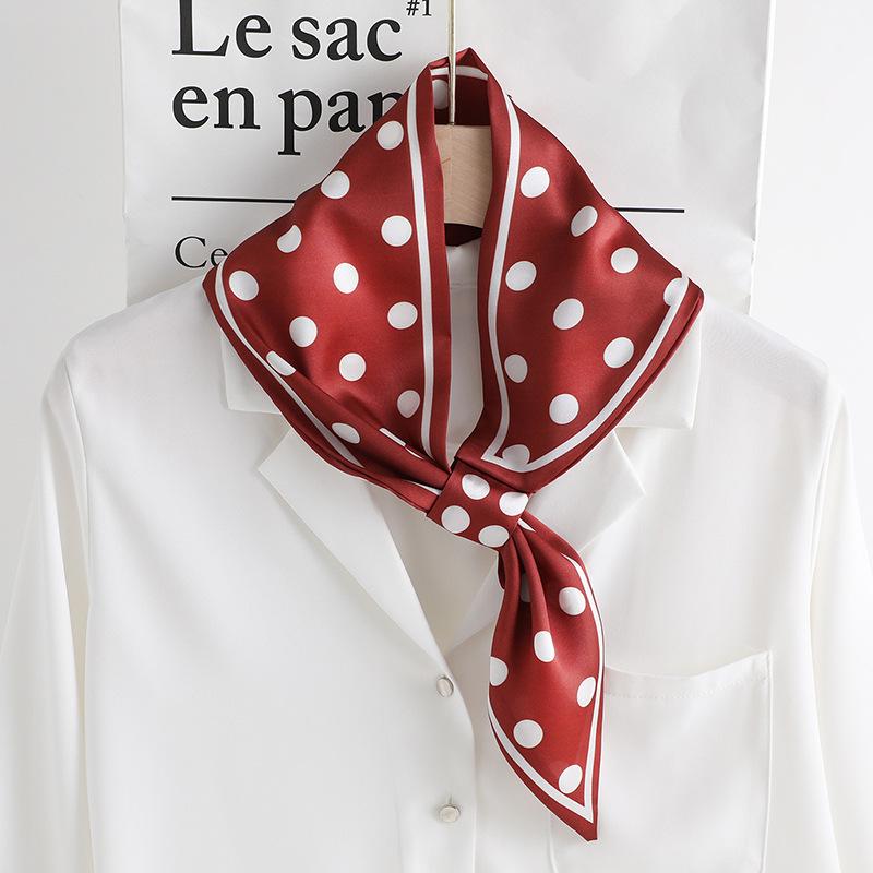 Korean Fashion Polka Dot Silk Scarf Women's Versatile Perforated Cross Scarf Shirt with Thin Strip Scarf Spring and Summer