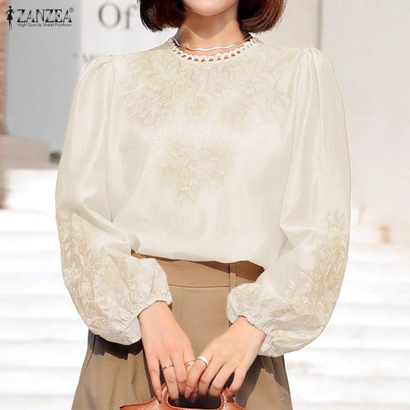 ZANZEA Damska luźna bluzka z nadrukiem, casualowa, z okrągłym dekoltem, z długim rękawem