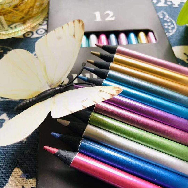 12 Color Metallic Colored Pencils Drawing Sketching Set Coloring Colour Pencils lapis decor Profession Art Supplies For Artist