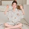 Girls Ice Silk Pajama Set Short Sleeve Cartoon Print Sleepwear Kids 8 Years