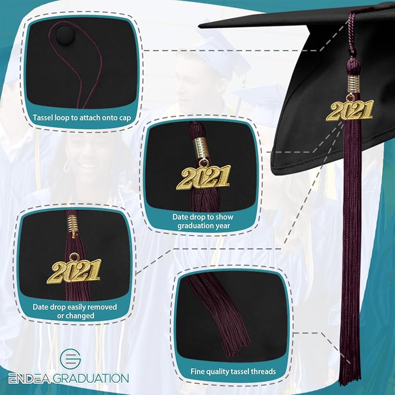 Endea Graduation Single Color Tassel with Gold Date Drop (Maroon, 2021) малиновый