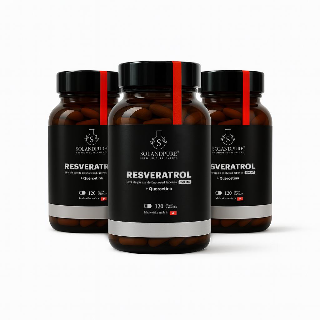 

Resveratrol 99% Puro con Quercetina 550 mg – 360 Cápsulas Vegetales Pack Ahorro - Antioxidante Premium para Longevidad – Calidad Premium Solandpure®