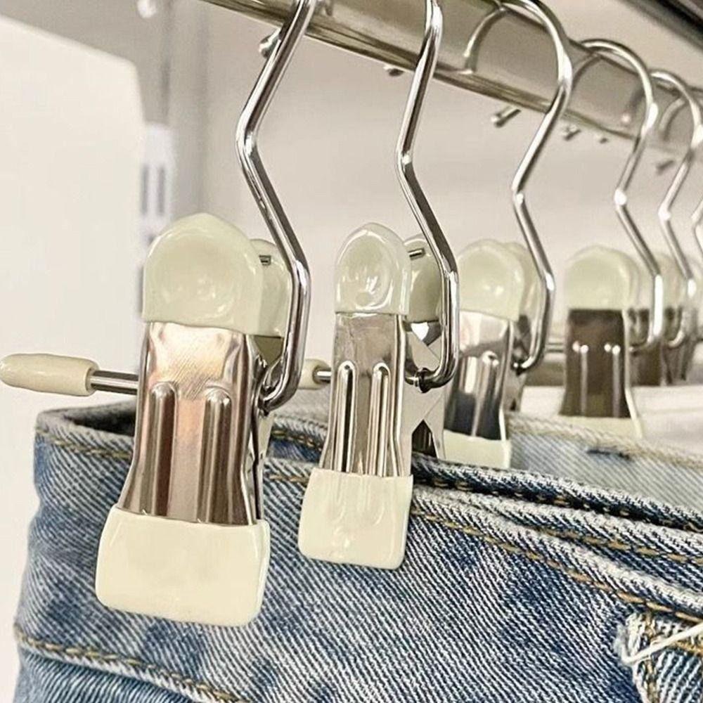 1/5/10PCS Windproof Stainless Steel Pants Clip with Hook Home Storage Rack  for Household