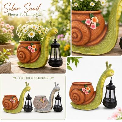 Solarbetriebene Schnecken-Pflanzgefäß mit Hängelaterne Outdoor-Gartendekoration Harzmaterial Langlebiges Design für Terrasse Hof Rasen