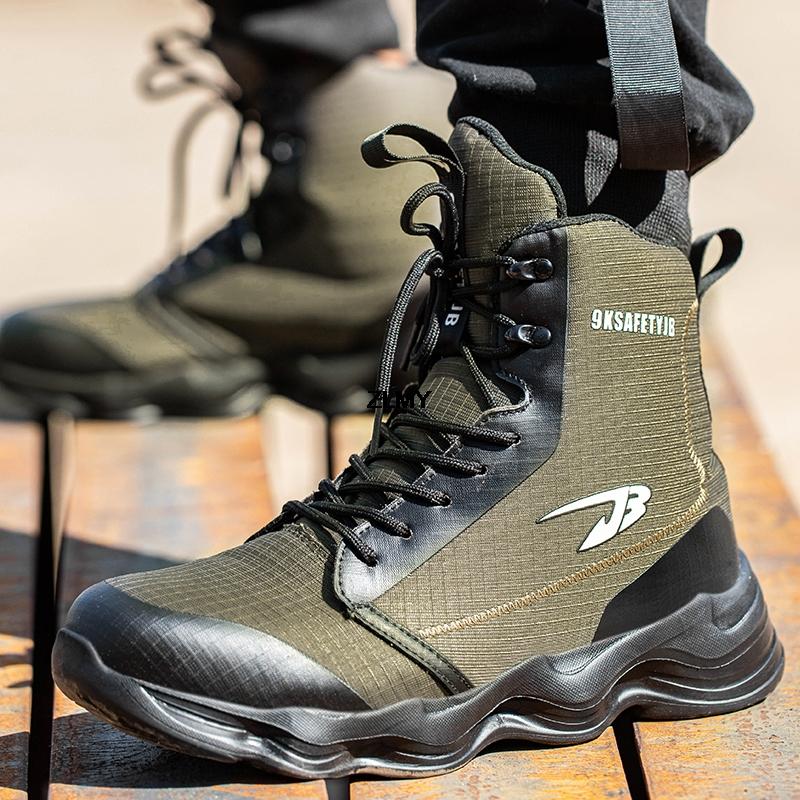 Fashion Ankle Work Safety Boots Men Steel Toe Sneakers Puncture Proof Safety Shoes Anti-smash Construction High Top Protective Boot Male