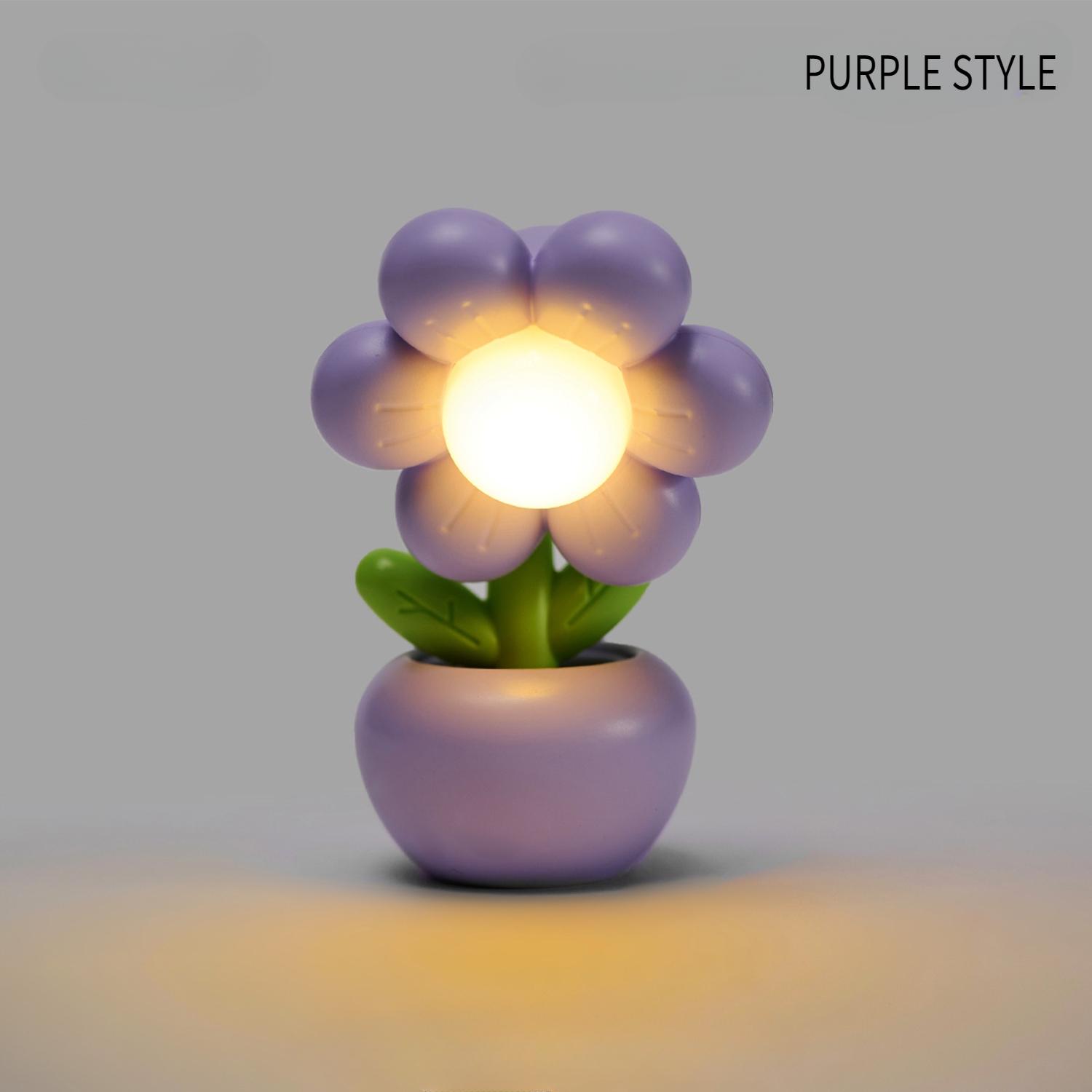 

Mini LED Floral Potted Night Light For Bedroom Desk Mini Table Lamp Desktop Children s Gift Creative Decoration Night Lamp 1 pc button фіолетовий