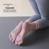 Women's Non-Slip Five-Finger Yoga Socks - Thick, Medium-Long Tube, Trendy Stripes, Sweat-Absorbent for Autumn & Winter.