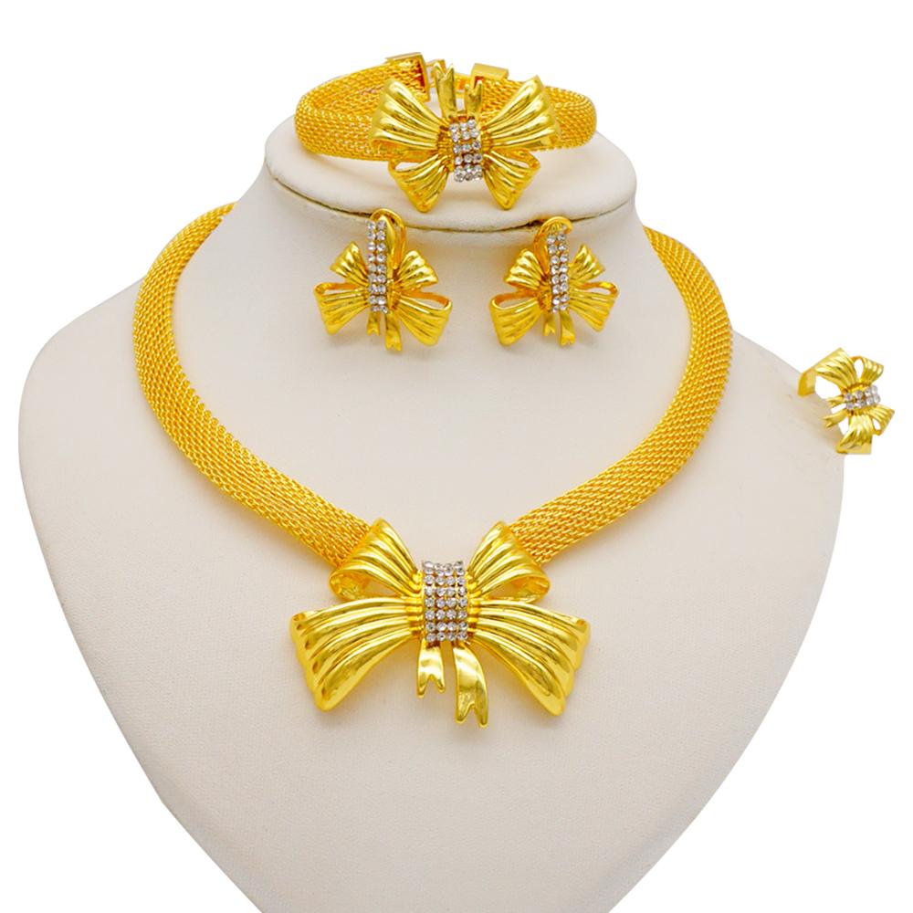 Dubai Gold Color Jewelry Sets African Indian Wedding Bridal Wife Gifts Necklace Bracelet Earrings Ring Jewelery For Women