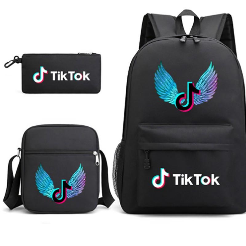 3 Piece School Backpack Set for Students Large Capacity Oxford Cloth Schoolbag with Shoulder Strap and Pencil Case