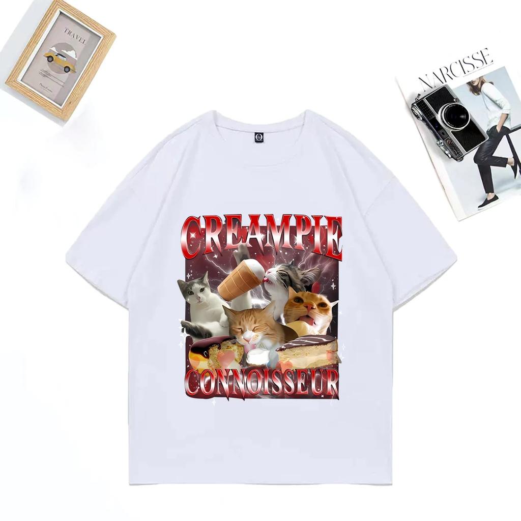 Funny for Creampie Connoisseur Meme Graphics T Shirt Women Short Sleeve Vintage Street T-shirts Aesthetic Shirts for Women