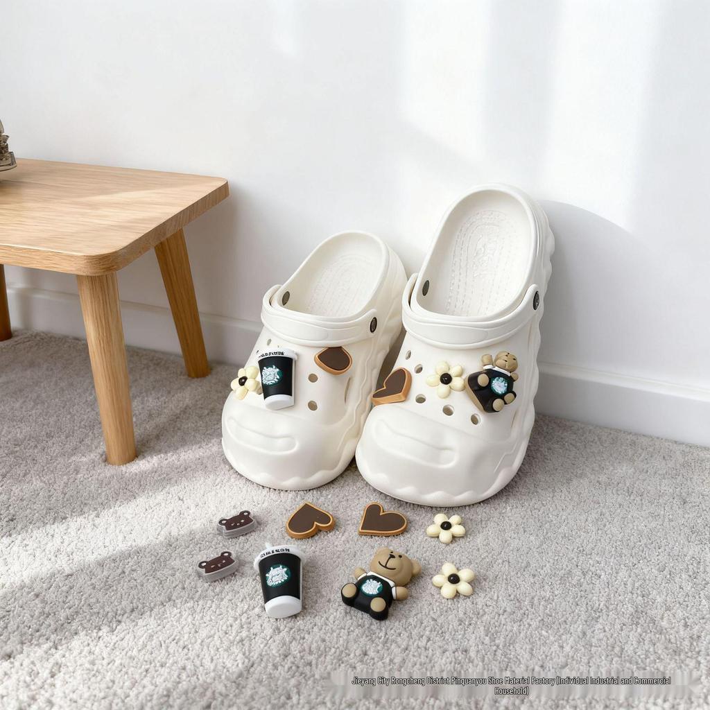 Coffee Bear 3D Clog Shoe Charms - Cute Cartoon Decorations