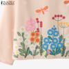 ZANZEA Women Floral Print Casual Round Neck Long Sleeve Blouse