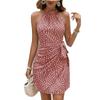 Women's Halter Neck Printed Mini Dress Sleeveless Tie Waist Vacation Sundress