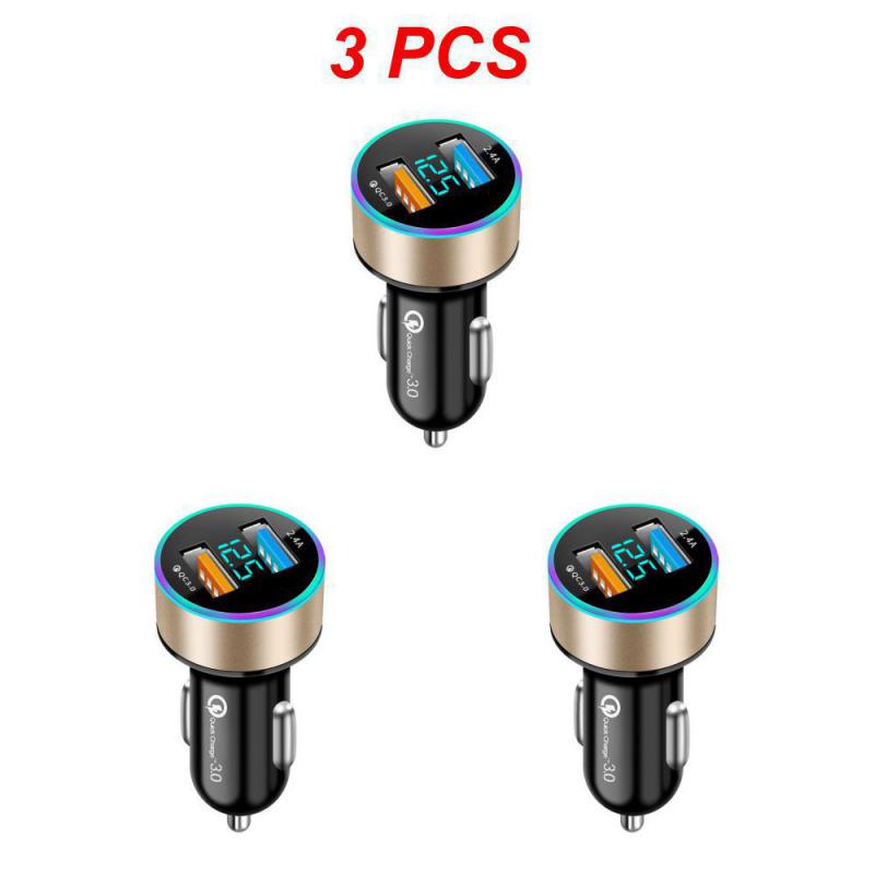 1/3PCS Car Cigarette Lighter Dual USB Phone Charger 12V-24V LED Display QC3.0 Fast Charging Aluminum Alloy Smartphone Auto