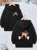 Kids Grey Zip Up Hoodie Cute Cartoon Tiger Heart Print Front And Back Pattern Long Sleeve Pocket Casual Hooded Jacket
