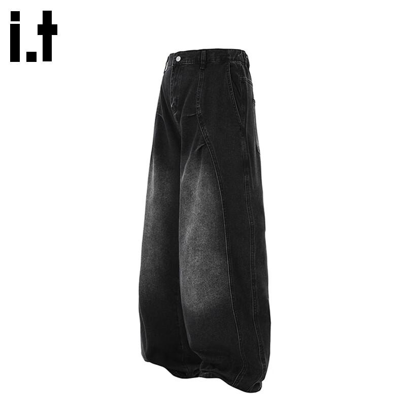 CHOCOOLATEit Men's American Retro Patchwork Washed Loose Wide-Leg Jeans