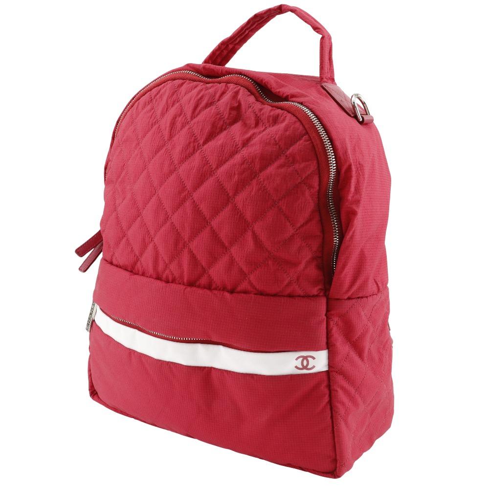 CHANEL COCO Mark Backpack Daypack Matelasse Red Nylon Women Used