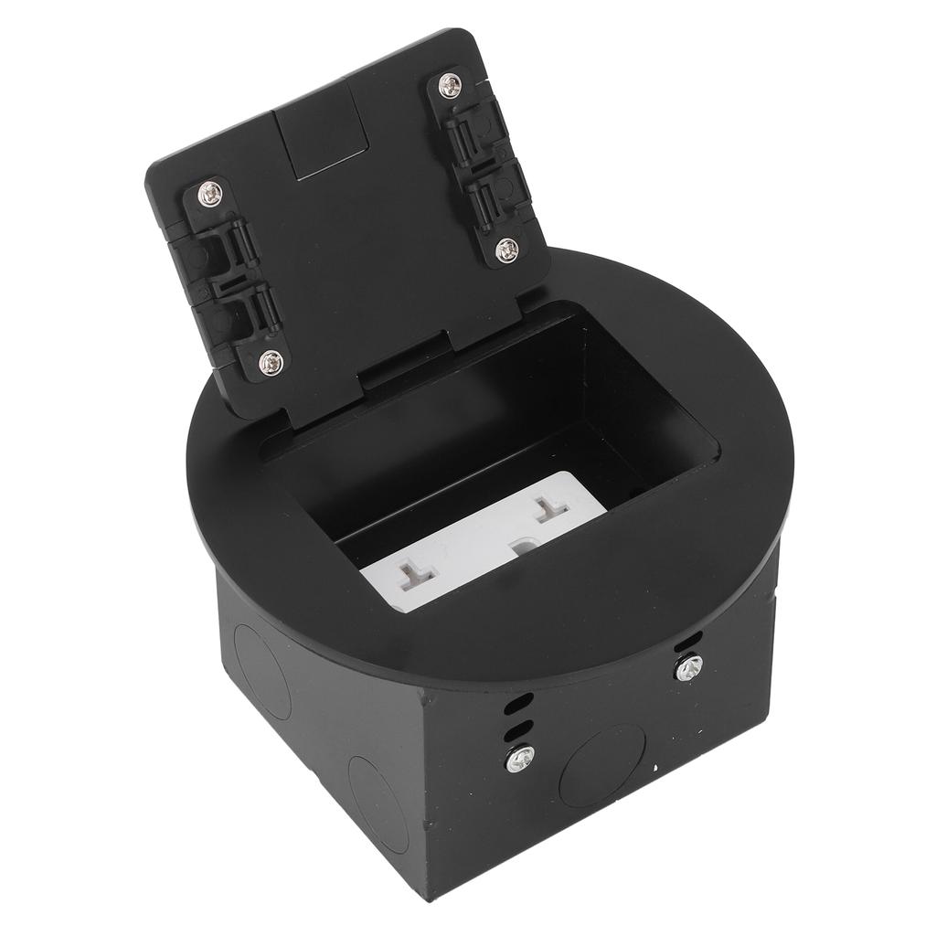 Bodensteckdosenbox 20A 3-polige Bohrung Edelstahl Rund Unterputz Bodenauslassdose Schwarz