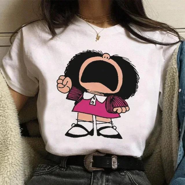 Funny Mafalda Print Women T Shirt Harajuku Ulzzang Kawaii Cartoon Tshirts for Girl Korean Style Casual Tee Top Female  Clothing