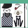Disfraz de abuelo premium con peluca, chaleco elegante y accesorios para niños y adultos.
