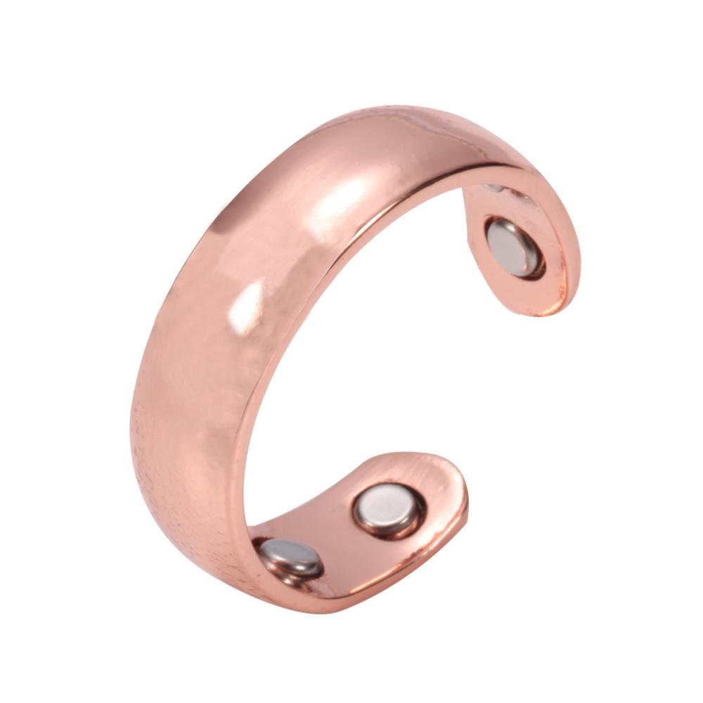 Vinterly Pure Copper Rings Magnetic 6mm Adjustable Open Cuff Finger Finished High Magnet Health Energy Mens Minimalist Jewelry