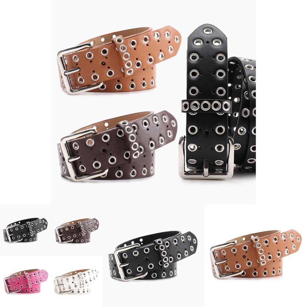 Women Hollowed Metal Leather Belt With Metal Closure For Streetwear And Everyday Fashion