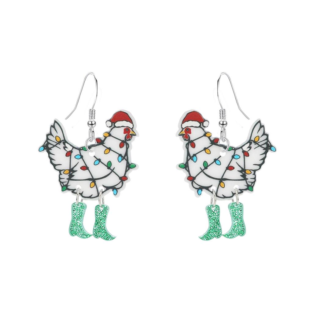 European Style Acrylic Christmas Rooster Earrings with Hat