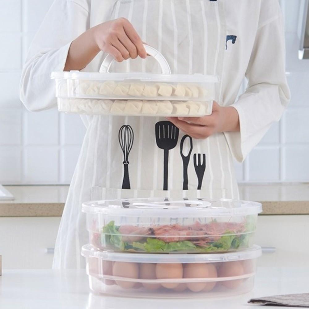 Multilayer Food Storage Container Clear Round Dumpling Box Dumplings Organizer Freezing