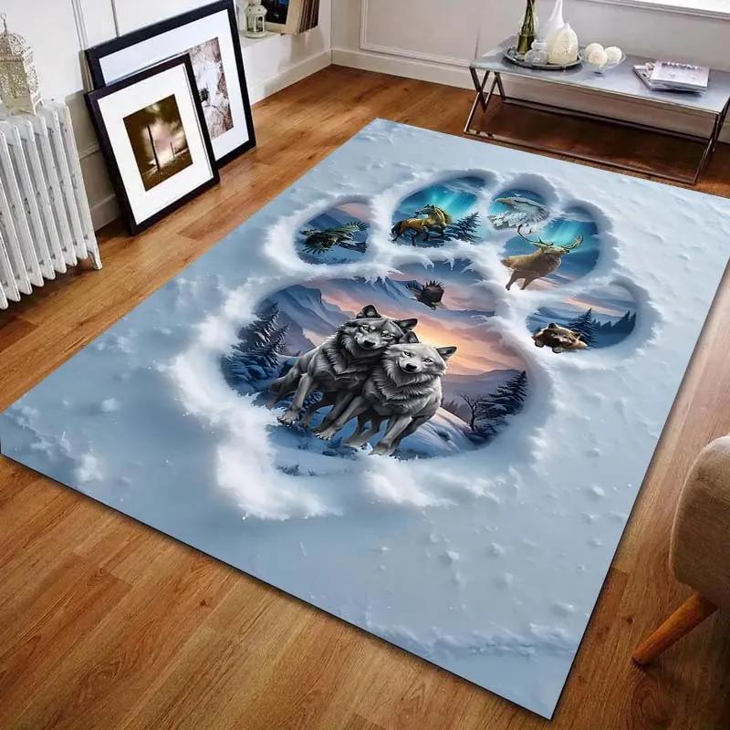 1 Stück Schneewolf Pfotenabdrücke Kreativer Druck Teppiche, Weiche Teppiche, Wohnzimmer, Esszimmer, Schlafzimmer Heimdekoration Matte Schneller Versand