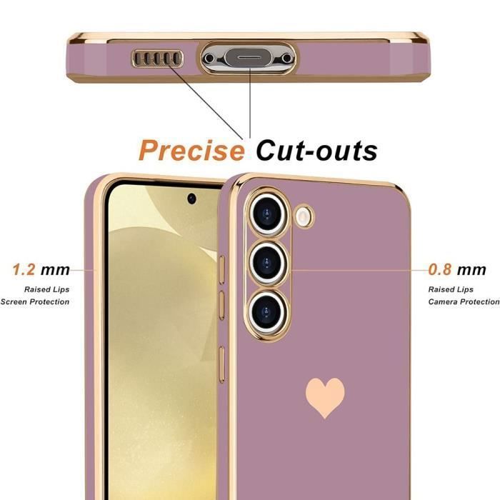 Coque + Verres Trempés - BOOLING - pour Samsung Galaxy A15 4G-5G - Violet - 2 Verres Trempés - Antichoc - Cœur