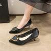 Fashion Black Flat Shoes for Woman 2024 Kawaii  Cute MediumHeel Elegant Women's Summer Footwear Pointed Toe