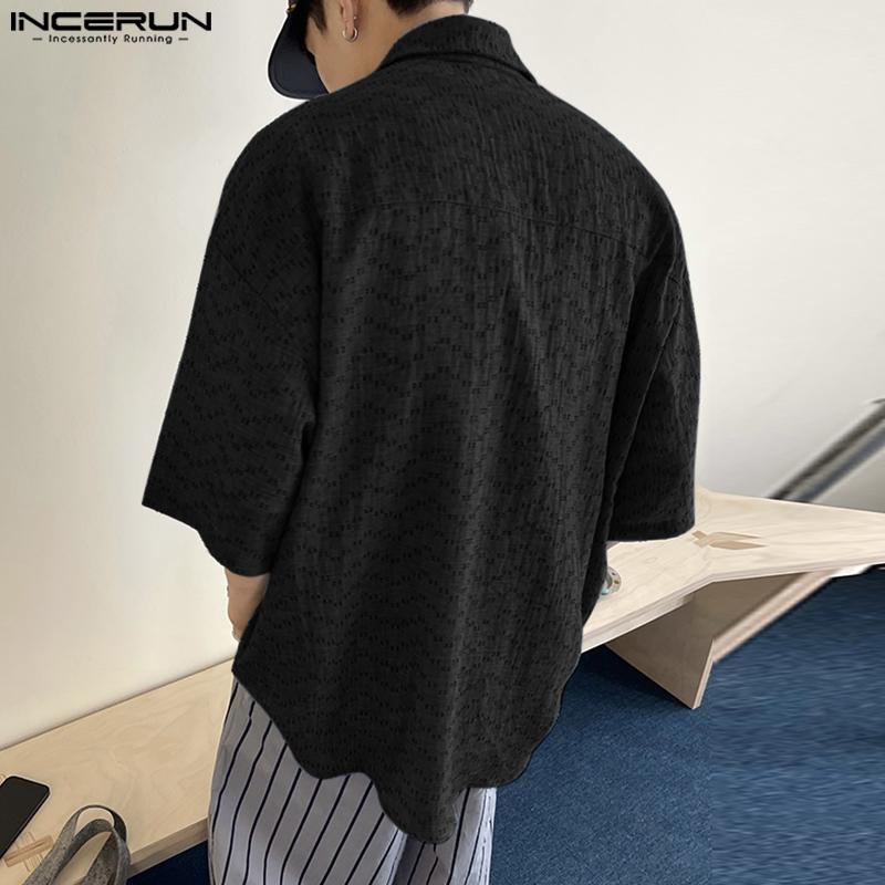 INCERUN Oversized Men Summer Lapel Neck Short Sleeve Buttons Print Casual Loose Shirts