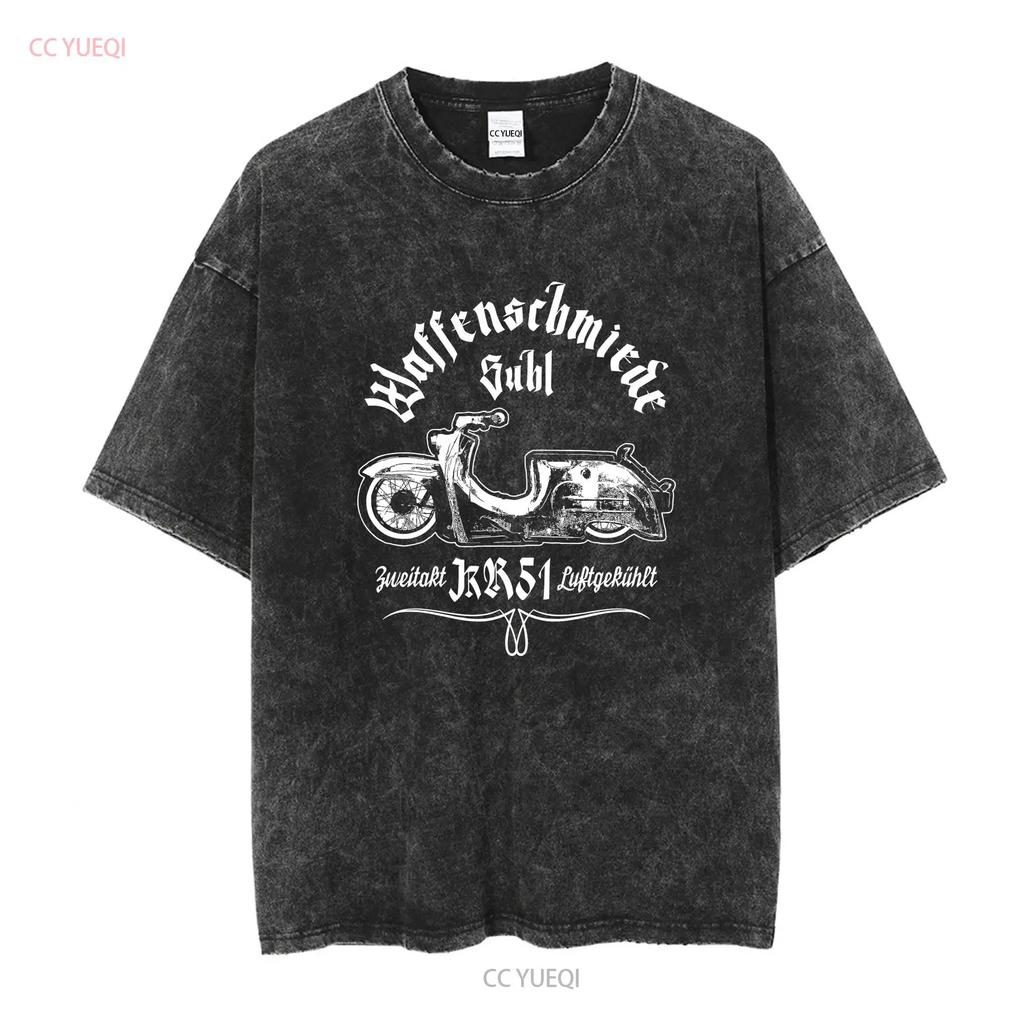 Büchsenmacher Suhl Schwalbe T-Shirt Braun KR51 Roller Moped Lustig Simson Star lang- oder kurzärmelig Vintage Gewaschene Mode Homme