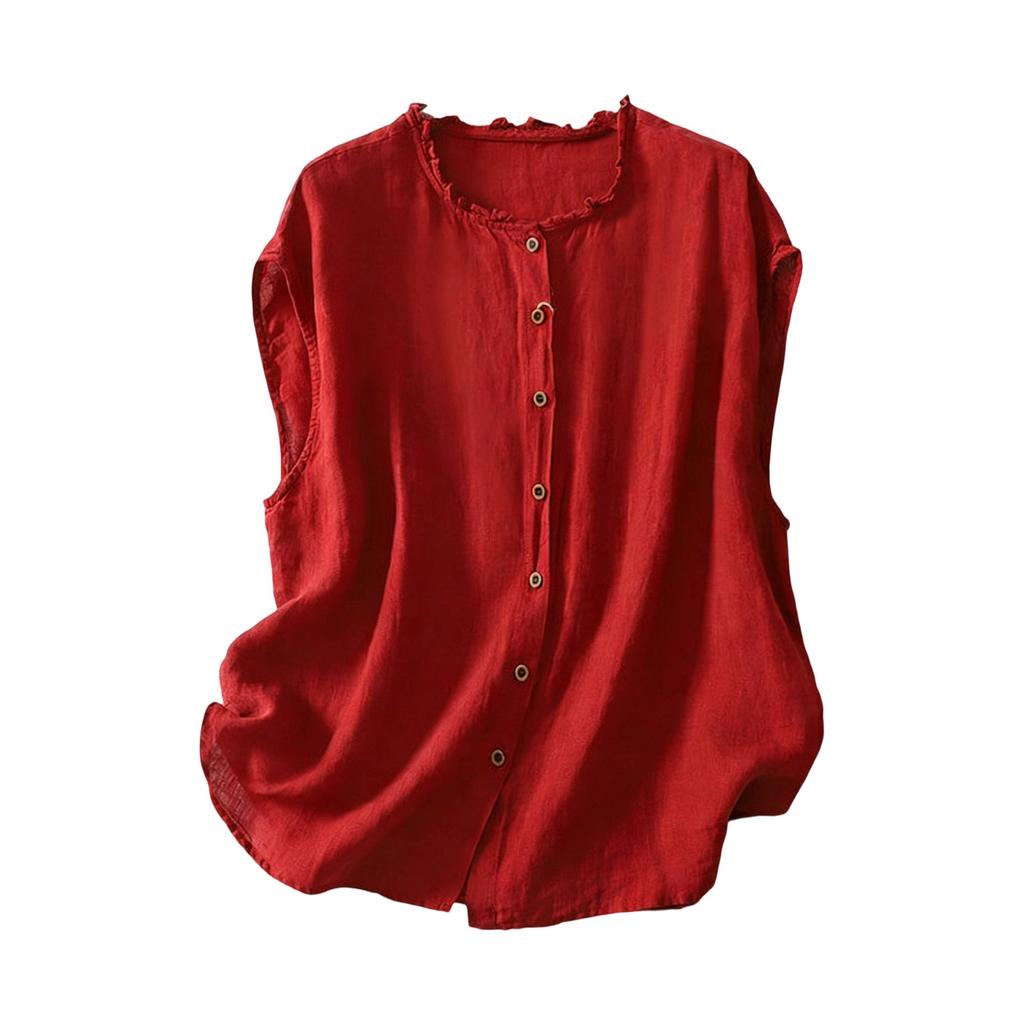 Women's Vintage Cotton And Linen Casual Loose Button-up Vest Top